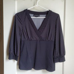 Inc Black & White 3/4 Sleeve V Neck Fitted Top Size M 8-10